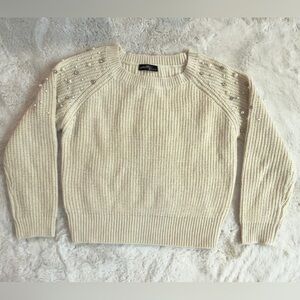 Boutique Cream knit Sweater with Pearl and rhinestone Accents